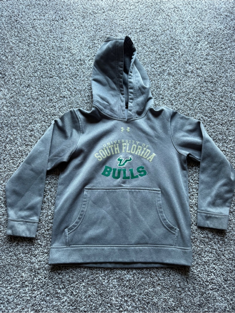Under Armour Kids Gray USF Bulls Pullover Hoodie with Green Logo
